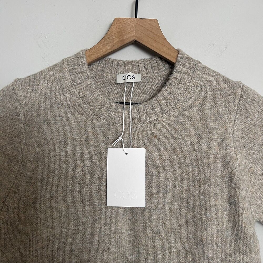 COS Alpaca Yak Wool Knit T-Shirt Beige Melange Short Sleeve Sweater NWT - Picture 7 of 9